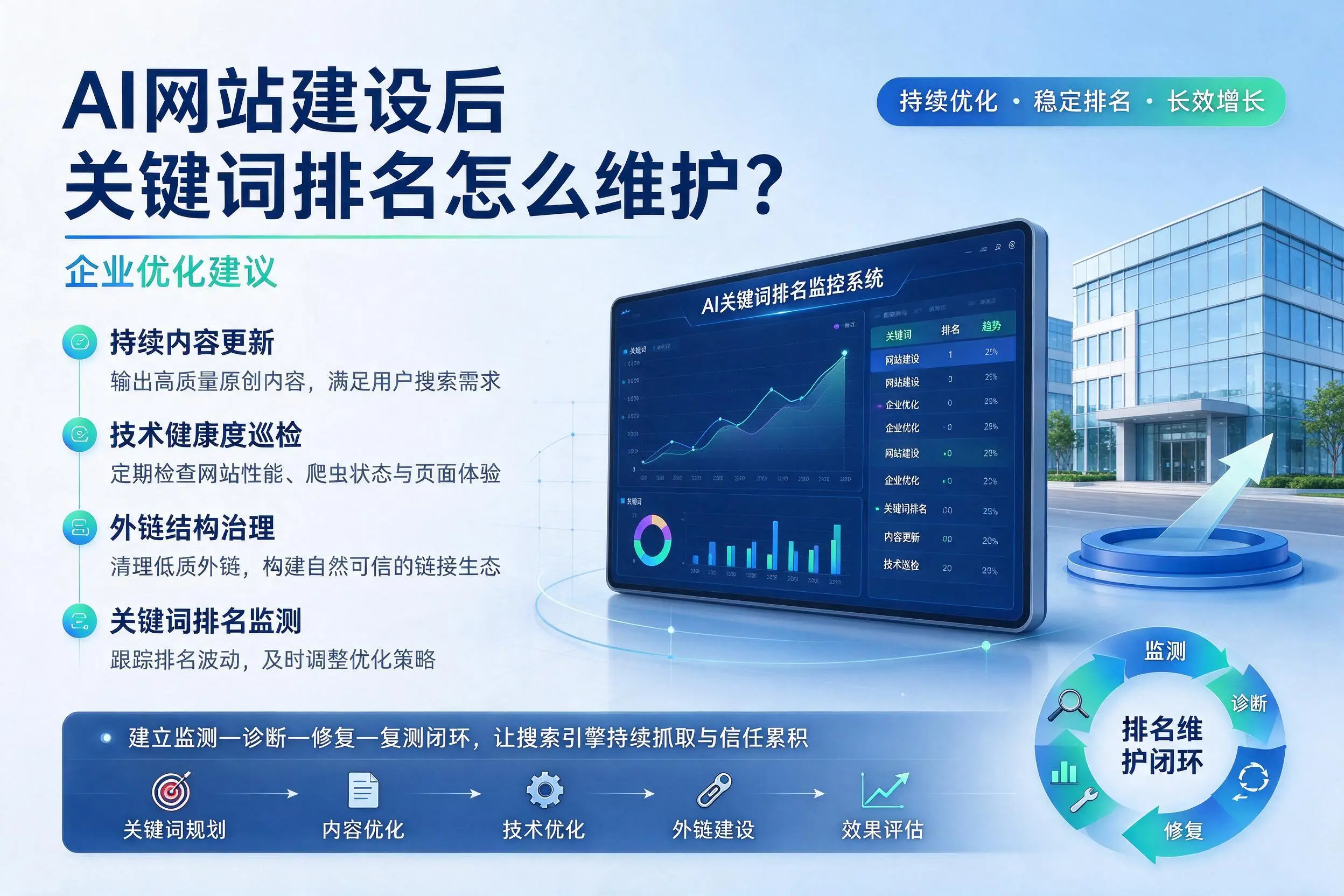 AI网站建设后关键词排名怎么维护?牡丹江企业优化建议