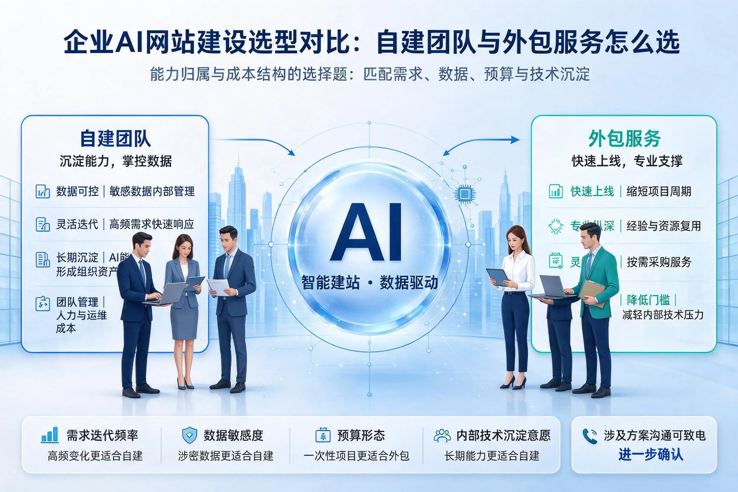 牡丹江企业AI网站建设选型对比:自建团队与外包服务怎么选