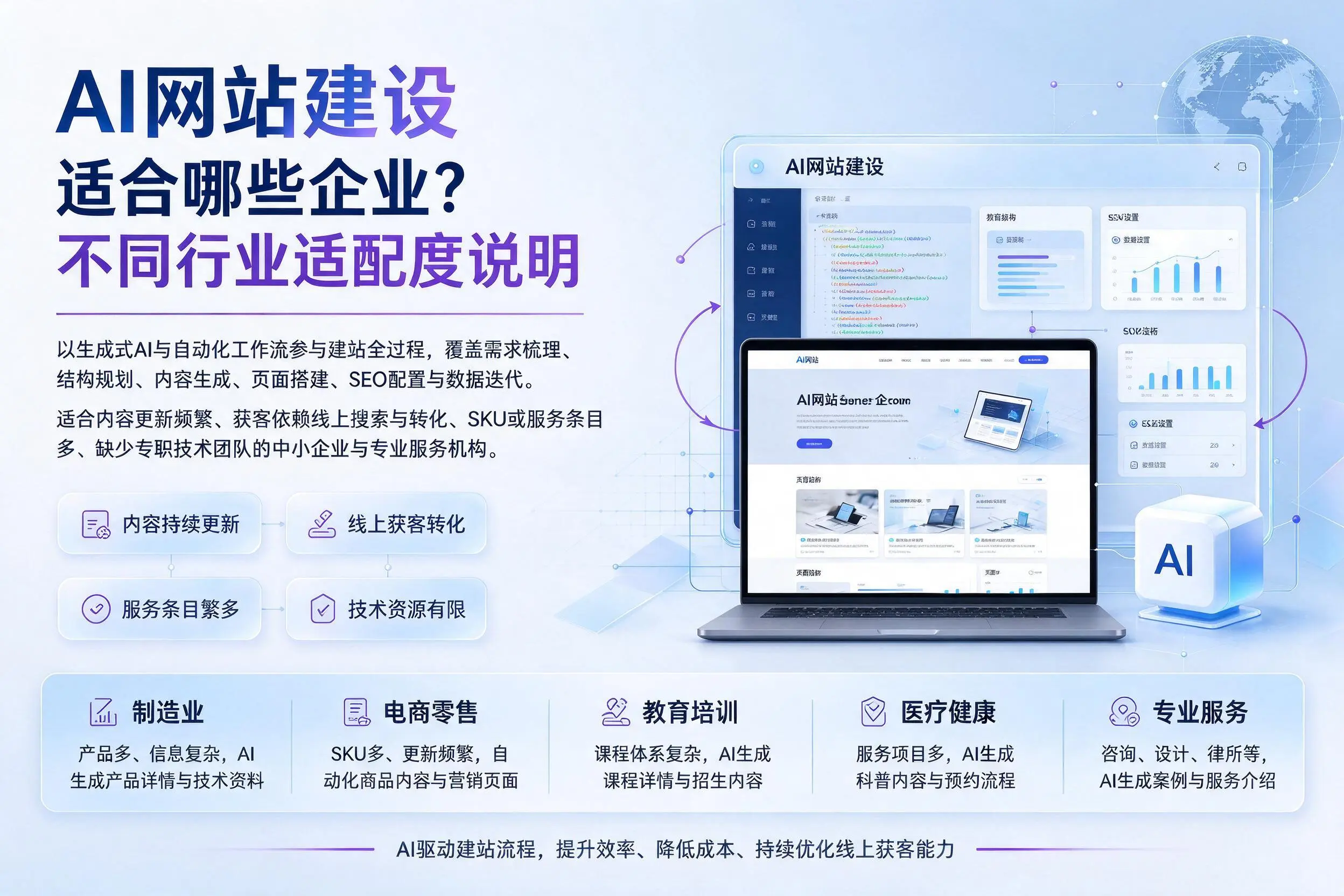 AI网站建设适合哪些企业？牡丹江不同行业适配度说明